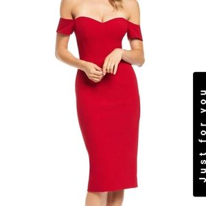 Dress the Population Red Off-Shoulder Bailey Dress